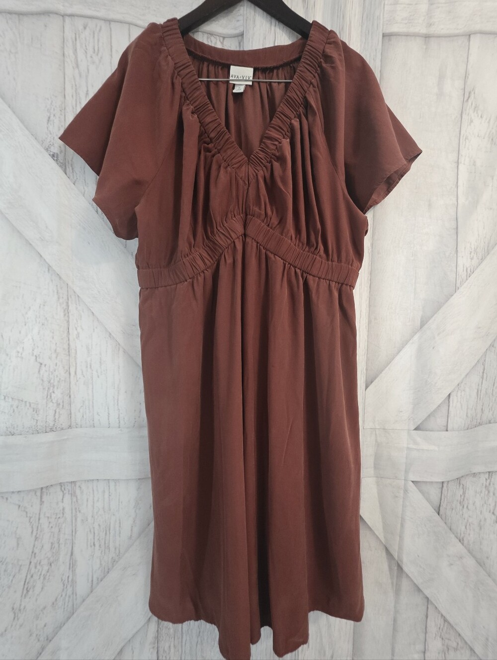 Ava & Viv Women’s Rust Brown Midi Dress Size 1X Flowy Casual Boho